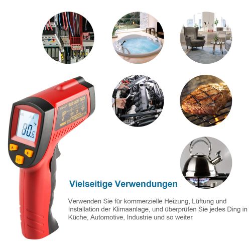  [아마존 핫딜]  [아마존핫딜]AstroAI Digital Laser Infrarot Thermometer, Beruehrungslos Temperaturmessgerat IR Pyrometer LCD Beleuchtung Temperaturmesser -50°C bis +550°C, Rot und Schwarz