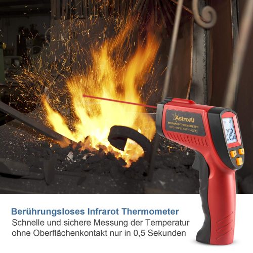  [아마존 핫딜]  [아마존핫딜]AstroAI Digital Laser Infrarot Thermometer, Beruehrungslos Temperaturmessgerat IR Pyrometer LCD Beleuchtung Temperaturmesser -50°C bis +550°C, Rot und Schwarz