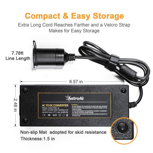  AstroAI AC to DC 10A Converter, 12V DC/120W/7.78FT, Car Cigarette Lighter Socket AC/DC Power Supply Adapter Transformer for Inflator, Car Refrigerator, and Other Car Devices