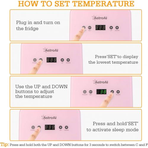  [아마존베스트]AstroAI Mini Fridge 6 Liter/8 Can Skincare Fridge for Bedroom - with Upgraded Temperature Control Panel - AC/12V DC Thermoelectric Portable Cooler and Warmer for Skin Care, Medicat