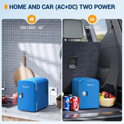  [아마존베스트]AstroAI Mini Fridge 4 Liter/6 Can AC/DC Portable Thermoelectric Cooler and Warmer for Skincare, Foods, Medications, Home and Travel, Blue