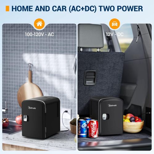  AstroAI Mini Fridge, 4 Liter/6 Can AC/DC Portable Thermoelectric Cooler and Warmer Refrigerators for Skincare, Beverage, Food, Cosmetics, Home, Office and Car, ETL Listed (Black)