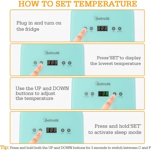  AstroAI Mini Fridge 6 Liter/8 Can Skincare Fridge for Bedroom - with Upgraded Temperature Control Panel - AC/12V DC Thermoelectric Portable Cooler and Warmer for Skin Care, Foods (