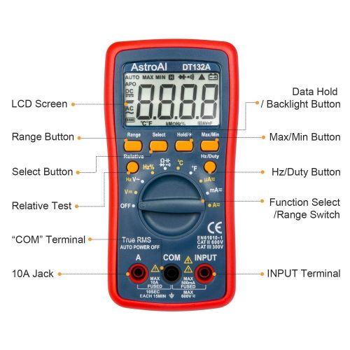  [아마존베스트]AstroAI Digital Multimeter, TRMS 4000 Counts Volt Meter (Manual and Auto Ranging); Measures Voltage Tester, Current, Resistance, Continuity, Frequency; Tests Diodes, Temperature (R