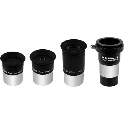  Astromania Multi Coated 1.25-Inch Plossl Eyepieces(4mm, 10mm, 25mm) with 2X Barlow Astronomical Telescope Accessory Kit - let You get The Most Out and enhances The Performance of Your Telescope