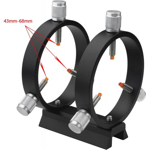  Astromania Adjustable Guiding Scope Ring Set with Plate - 69 mm Inside Diameter (Pair) - for Telescope Tube Diameter or Finders 43 to 68mm