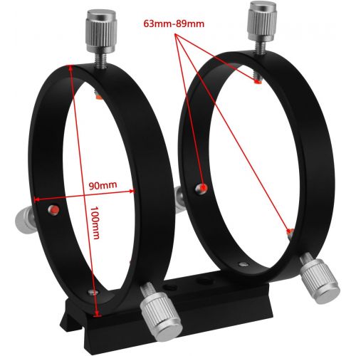  Astromania Adjustable Guiding Scope Ring Set with Plate - 90 mm Inside Diameter (Pair) - for Telescope Tube Diameter or Finders 63 to 89mm