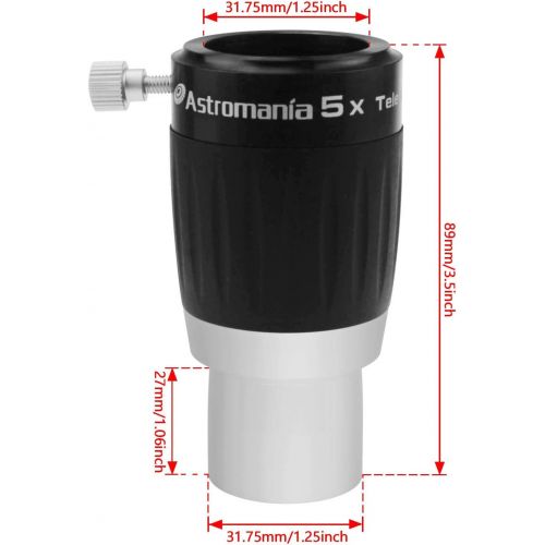  Astromania 1.25 4-Elements 5X TeleXtender Premium Barlow Lens - apochromatic Barlow Lens Giving an Excellent Image
