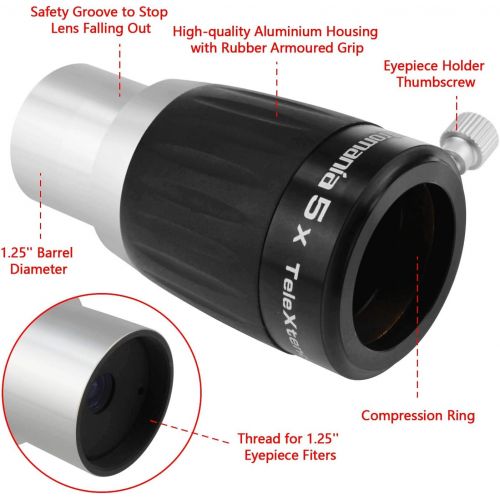  Astromania 1.25 4-Elements 5X TeleXtender Premium Barlow Lens - apochromatic Barlow Lens Giving an Excellent Image