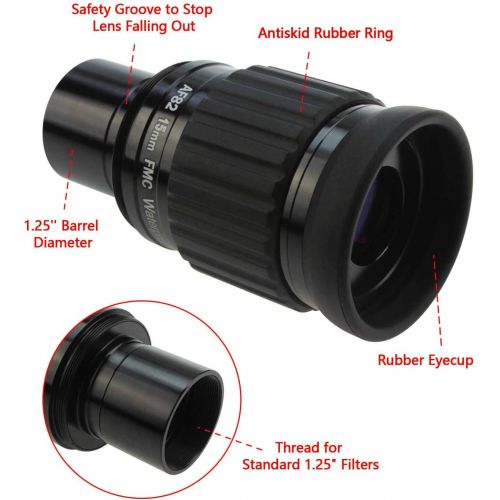  Astromania 1.25-82 Degree SWA-15mm Compact Eyepiece, Waterproof & Fogproof - Allows Any Water Enter The Interior and Always Enjoy an unobstructed View