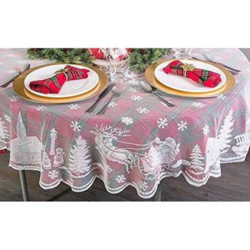  Asunflower Holiday Tablecloths Round 70 x 70 White Snowflake Elk Modern Christmas Table Cloths Cover