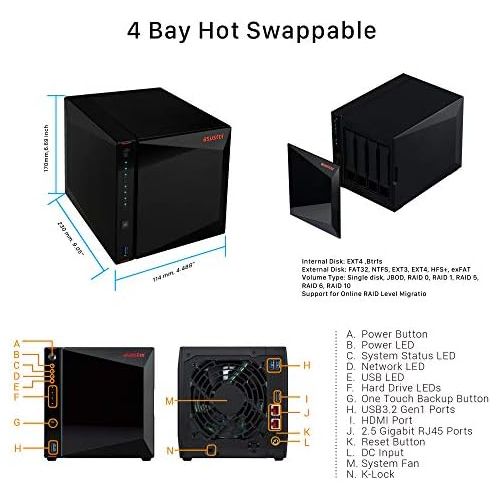  Asustor NAS AS5304T + 40TB HDD (Four 10TB HDD Included)