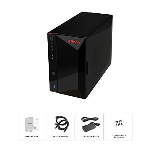  [아마존베스트]Asustor AS5202T | Gaming Inspired Network Attached Storage | 2.0GHz Dual-Core, Two 2.5GbE Port, 2GB RAM DDR4, 4GB eMMC Flash Memory | Personal Private Cloud (2 Bay Diskless NAS)