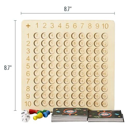  Asweets 2 in 1 Wooden Montessori Multiplication Addition Board Game Montessori Toy Educational Math Table Board Game Double-Sided Boards for Toddlers and Preschool Gifts for Kids