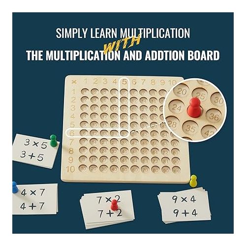  Asweets 2 in 1 Wooden Montessori Multiplication Addition Board Game Montessori Toy Educational Math Table Board Game Double-Sided Boards for Toddlers and Preschool Gifts for Kids