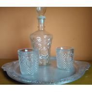 /AsyaVelcheva Vintage Glass Decanter And two cups, Decanter And two cups, Whiskey Decanter, Liquor Decanter, Carafe,Kithcen Decor
