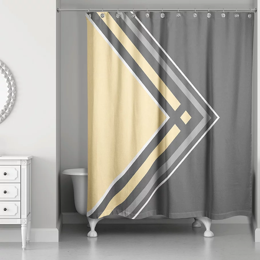  Asymmetrical Shower Curtain in GreyYellow