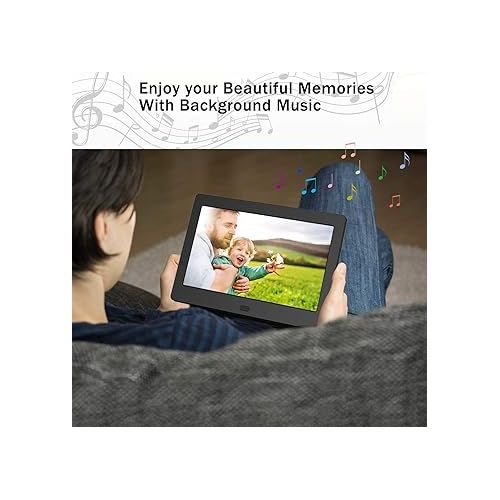  Digital Photo Frame with IPS Screen - Digital Picture Frame with 1080P Video, Music, Photo, Auto Rotate, Slide Show, Remote Control, Calendar, Time,1280x800, 16:9 (7 Inch Black)