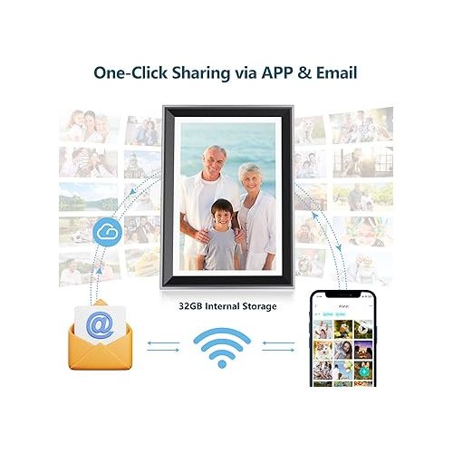  10.1 Inch WiFi Digital Photo Frame, Electronic Smart Picture Frame with IPS Touch Screen, Internal 32GB Storage & Multi-User Binding, Easy Set Up and Instantly Photo Upload via APP or EMAIL