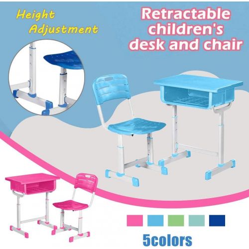  [아마존베스트]Atezch_ Kids Functional Desk and Chair Set, Height Adjustable Children School Study Desk, Metal Hook and Storage Drawer for Boys Girls, Anti-Slip (Blue)