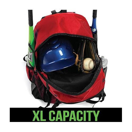  Athletico Advantage Baseball Bag - Baseball Backpack With External Helmet Holder for Baseball, T-Ball & Softball Equipment & Gear for Youth and Adults | Holds Bat, Helmet, Glove, Shoes