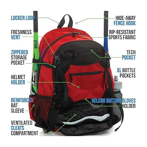  Athletico Advantage Baseball Bag - Baseball Backpack With External Helmet Holder for Baseball, T-Ball & Softball Equipment & Gear for Youth and Adults | Holds Bat, Helmet, Glove, Shoes