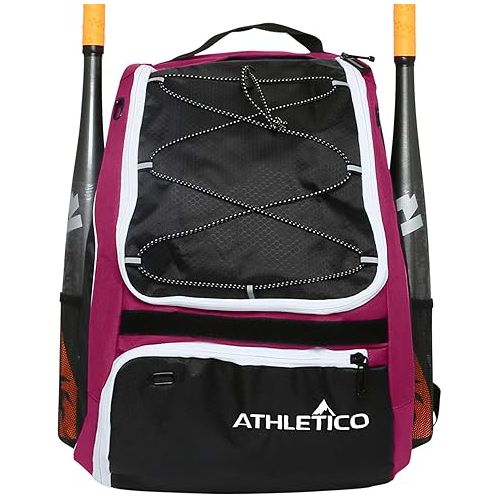  Athletico Baseball Bat Bag - Backpack for Baseball, T-Ball & Softball Equipment & Gear for Youth and Adults | Holds Bat, Helmet, Glove, & Shoes |Shoe Compartment & Fence Hook