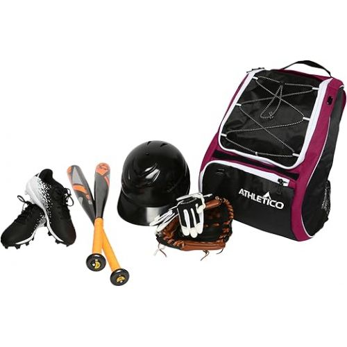  Athletico Baseball Bat Bag - Backpack for Baseball, T-Ball & Softball Equipment & Gear for Youth and Adults | Holds Bat, Helmet, Glove, & Shoes |Shoe Compartment & Fence Hook