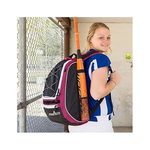  Athletico Baseball Bat Bag - Backpack for Baseball, T-Ball & Softball Equipment & Gear for Youth and Adults | Holds Bat, Helmet, Glove, & Shoes |Shoe Compartment & Fence Hook