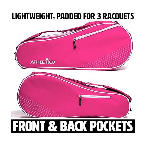  Athletico 3 Racquet Tennis Bag | Padded to Protect Rackets & Lightweight | Professional or Beginner Tennis Players | Unisex Design for Men, Women, Youth and Adults