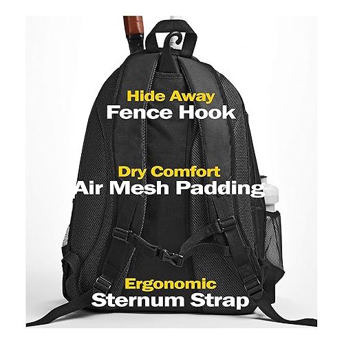  Athletico Premier Tennis Backpack - Tennis Bag Holds 2 Rackets in Padded Compartment | Separate Ventilated Shoe Compartment | Tennis Bags for Men or Women