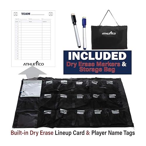  Athletico 15 Player Dugout Organizer - Hanging Baseball Helmet Bag to Organize Baseball Equipment Including Gloves, Helmets, Batting Gloves, Balls, & More