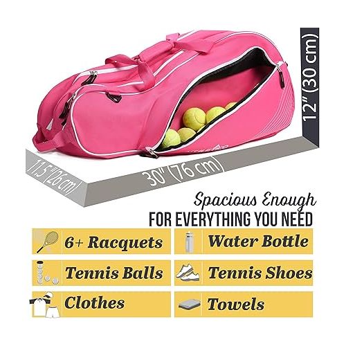  Athletico 6 Racquet Tennis Bag | Padded to Protect Rackets & Lightweight | Professional or Beginner Tennis Players | Unisex Design for Men, Women, Youth and Adults