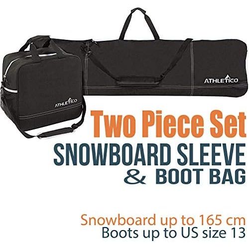  [아마존베스트]Athletico Two-Piece Snowboard and Boot Bag Combo | Store & Transport Snowboard Up to 165 cm and Boots Up to Size 13 | Includes 1 Snowboard Bag & 1 Boot Bag (Black)