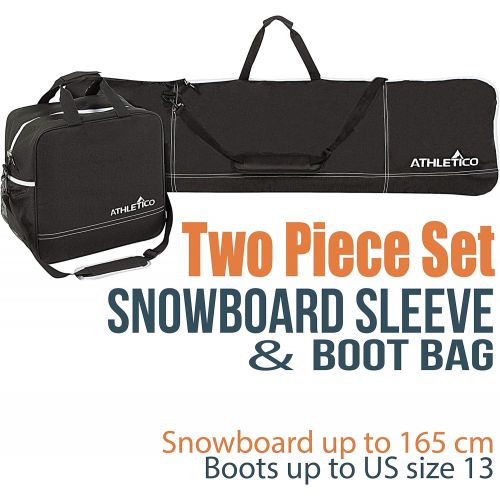  [아마존베스트]Athletico Two-Piece Snowboard and Boot Bag Combo | Store & Transport Snowboard Up to 165 cm and Boots Up to Size 13 | Includes 1 Snowboard Bag & 1 Boot Bag (Black)