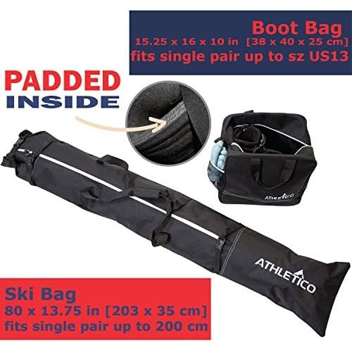  [아마존베스트]Athletico Padded Two-Piece Ski and Boot Bag Combo | Store & Transport Skis Up to 200 cm and Boots Up to Size 13 | Includes 1 Padded Ski Bag & 1 Padded Ski Boot Bag