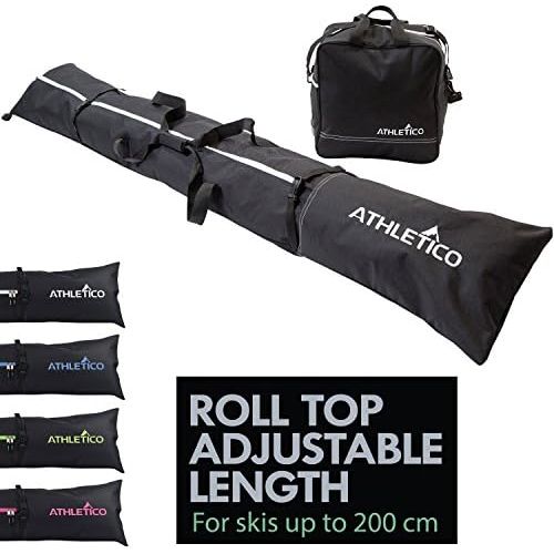  Athletico Two-Piece Ski and Boot Bag Combo | Store & Transport Skis Up to 200 cm and Boots Up to Size 13 | Includes 1 Ski Bag & 1 Ski Boot Bag (Black)