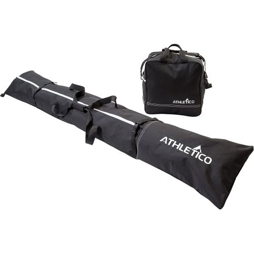  Athletico Two-Piece Ski and Boot Bag Combo | Store & Transport Skis Up to 200 cm and Boots Up to Size 13 | Includes 1 Ski Bag & 1 Ski Boot Bag (Black)