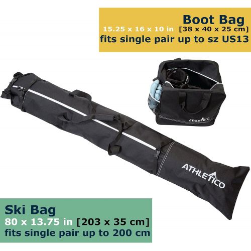  Athletico Two-Piece Ski and Boot Bag Combo | Store & Transport Skis Up to 200 cm and Boots Up to Size 13 | Includes 1 Ski Bag & 1 Ski Boot Bag (Black)