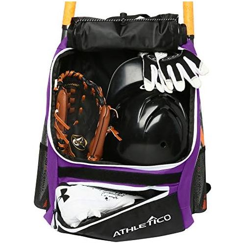  Athletico Baseball Bat Bag - Backpack for Baseball, T-Ball & Softball Equipment & Gear for Youth and Adults Holds Bat, Helmet, Glove, & Shoes Shoe Compartment & Fence Hook