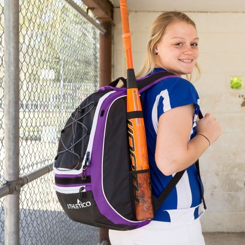  Athletico Baseball Bat Bag - Backpack for Baseball, T-Ball & Softball Equipment & Gear for Youth and Adults Holds Bat, Helmet, Glove, & Shoes Shoe Compartment & Fence Hook