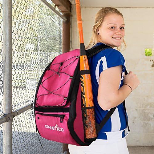  Athletico Baseball Bat Bag - Backpack for Baseball, T-Ball & Softball Equipment & Gear for Youth and Adults Holds Bat, Helmet, Glove, & Shoes Shoe Compartment & Fence Hook