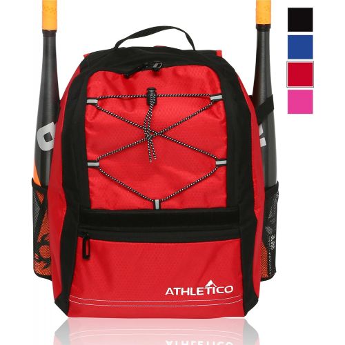  Athletico Youth Baseball Bag - Bat Backpack for Baseball, T-Ball & Softball Equipment & Gear Holds Bat, Helmet, Glove Fence Hook