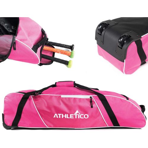  Athletico Rolling Baseball Bag - Wheeled Baseball Bat Bag for Baseball, TBall, Softball Equipment for Youth, Kids, and Adults