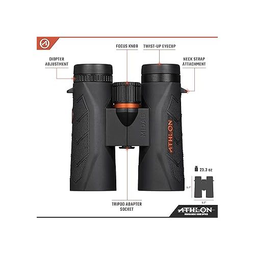  Athlon Optics 8x42 Midas G2 UHD Black Binoculars with Eye Relief for Adults and Kids, High-Powered Binoculars for Hunting, Birdwatching, and More