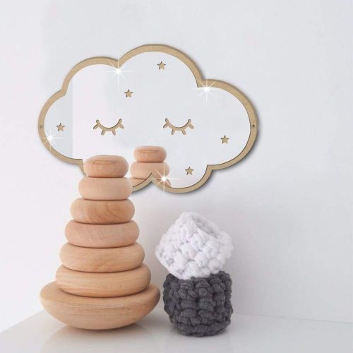  AtianZhen 3D Acrylic Mirror Surface Clouds Stars Wall Sticker for Kids Rooms Home Decor Hanging Mirror Decoration Shy Facial Expression,Silver