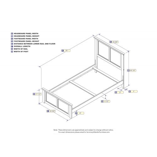  Atlantic Furniture AR8626037 Madison Traditional Bed with Matching Foot Board, Twin, Caramel