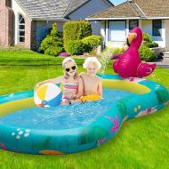 Flamingo Inflatable Kiddie Pool for Kids and Toddlers with Sprinkler, Summer Outdoor Backyard Water Games Baby Pool XL 8 feet Outside Party Birthday Fun Boys Girls Ages 0-3 3-6 4-8