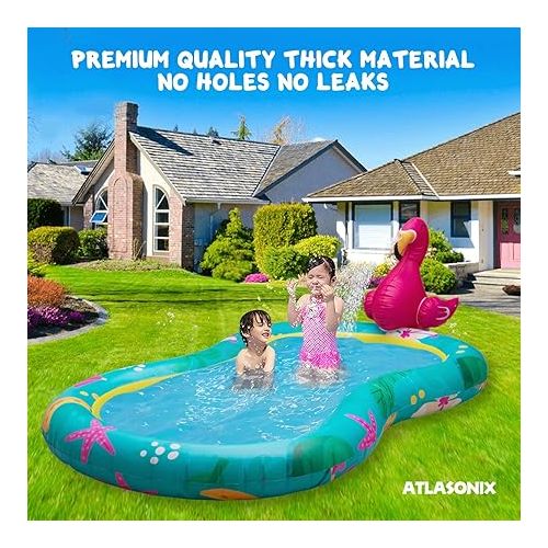  Flamingo Inflatable Kiddie Pool for Kids and Toddlers with Sprinkler, Summer Outdoor Backyard Water Games Baby Pool XL 8 feet Outside Party Birthday Fun Boys Girls Ages 0-3 3-6 4-8