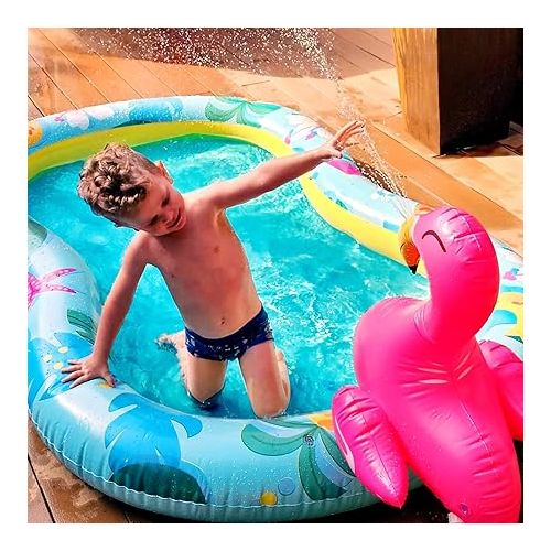  Flamingo Inflatable Kiddie Pool for Kids and Toddlers with Sprinkler, Summer Outdoor Backyard Water Games Baby Pool XL 8 feet Outside Party Birthday Fun Boys Girls Ages 0-3 3-6 4-8